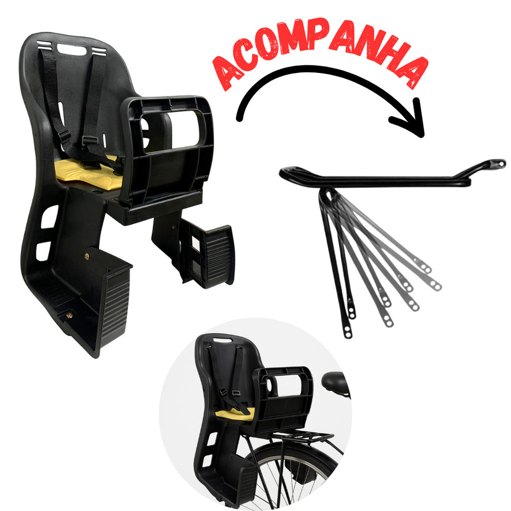 Kit Cadeirinha Infantil Traseira Para Bicicleta Bike + Bagageiro Garupa Suporte Articulado Mtb em Oferta na Shopee