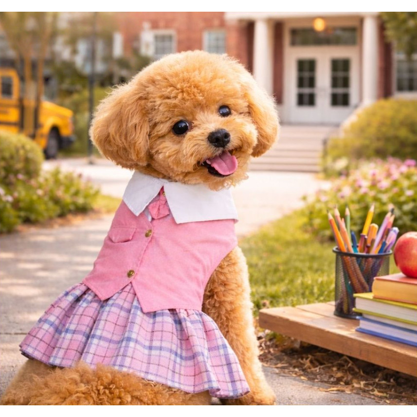 Vestido Escolar Elegante para Pets – Estilo Fofo e Confortável