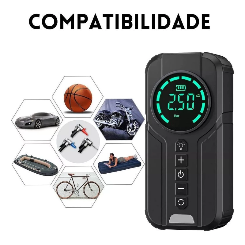 Compressor de Ar Portátil Digital Recarregável para Pneu de Carro Moto — foto 6