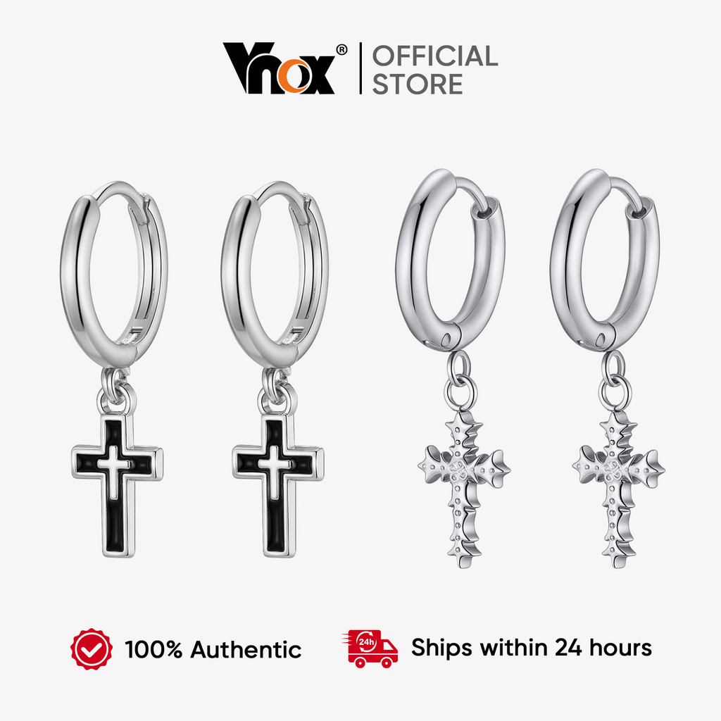Vnox Moda Cruz Pingente Brincos Para Homens Meninos , Hip Hop Punk Legal À Prova Dwaterproof Água , Crença Religiosa Jói em Oferta na Shopee