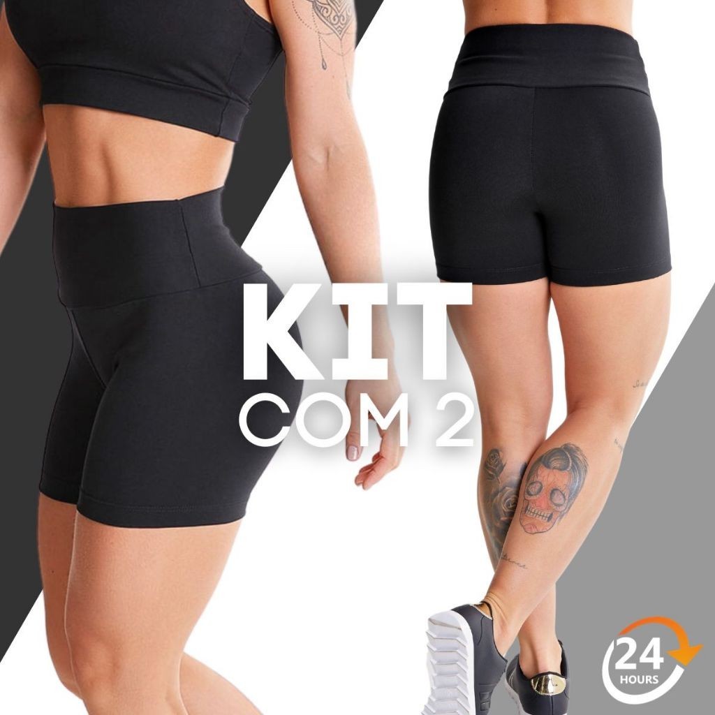 Kit 2 Short Legging Suplex Fitness Feminino Meia Coxa ZERO TRANSPARÊNCIA Academia Excelente Tecido