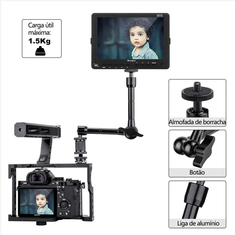 Braco Articulado Camera 11 Polegadas 28cm Para Led Monitor Suporte de Câmera Versátil