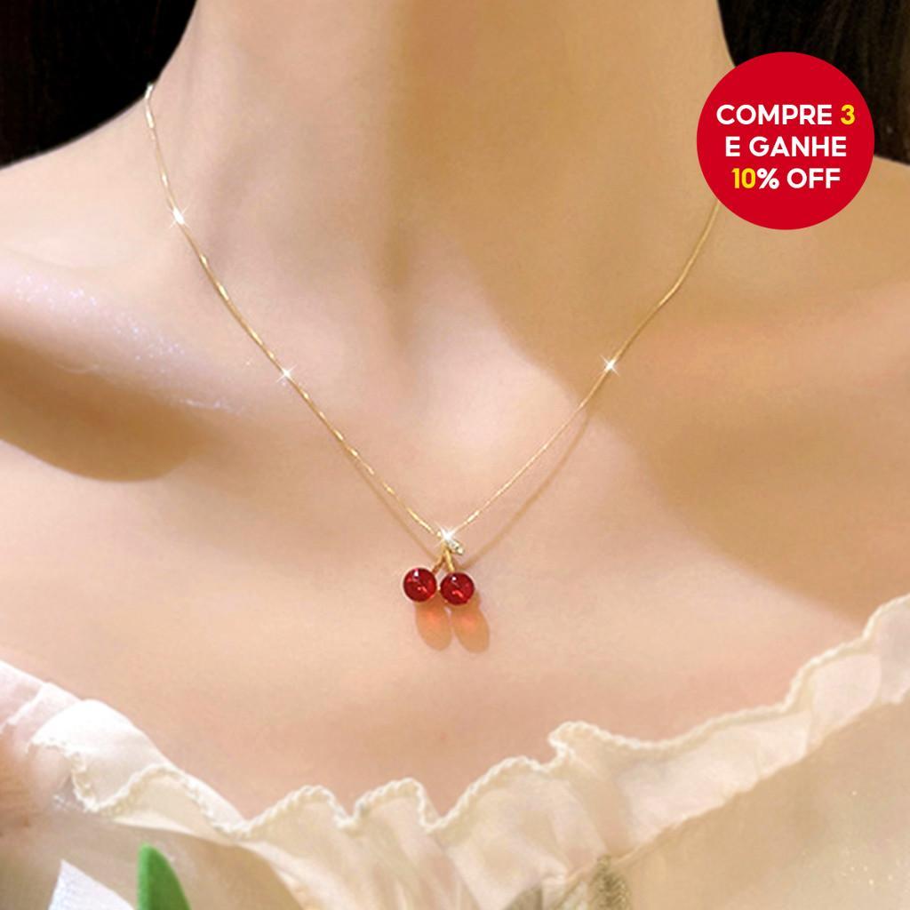 Colar Vermelho Cereja Feminino Moda Minimalista Luxo Versátil Jóias De Declaração