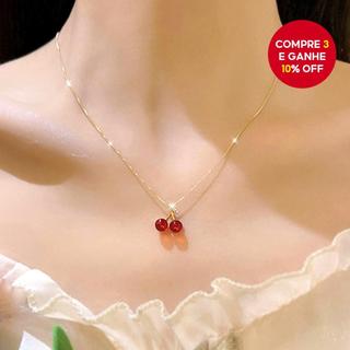 Colar Vermelho Cereja Feminino Moda Minimalista Luxo Versátil Jóias De Declaração
