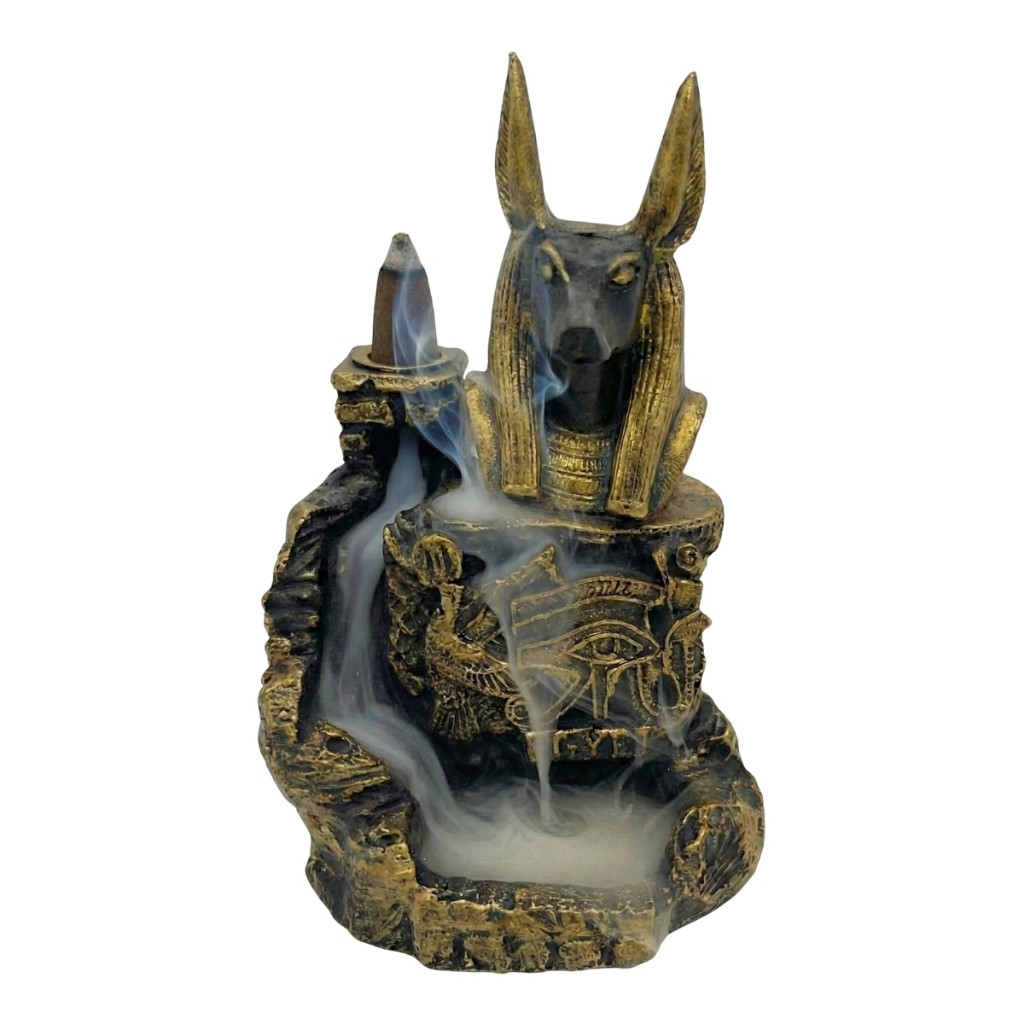 Incensário Cascata Anúbis Egípcio Resina 14cm  Decoração Mística Zen em Oferta na Shopee