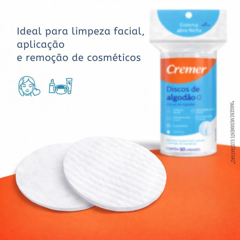Detalhes do Kit 6x Discos de Algodão Cremer 300 Uni Absorvente Macio
