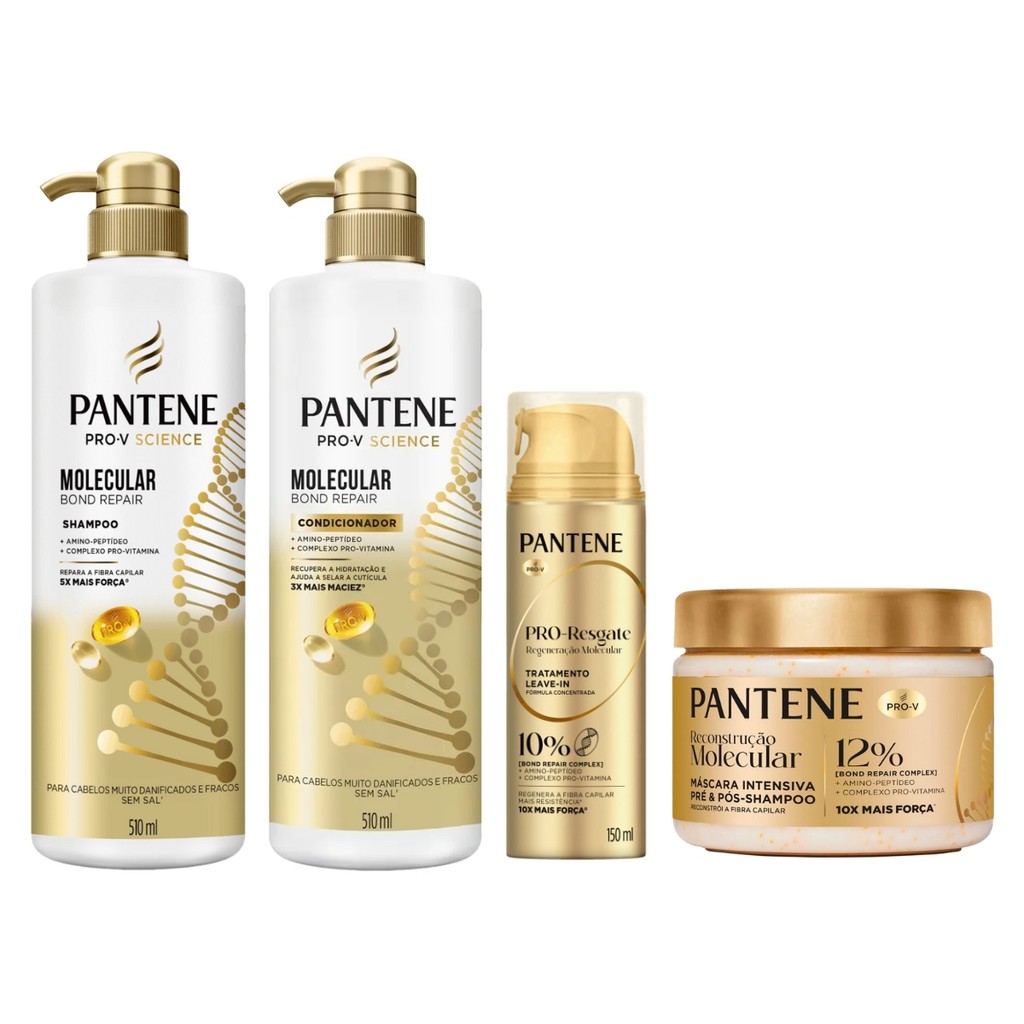 KIT PANTENE MOLECULAR SHAMPOO + COND 510ML + LEAVE-IN + MÁSC em Oferta na Shopee