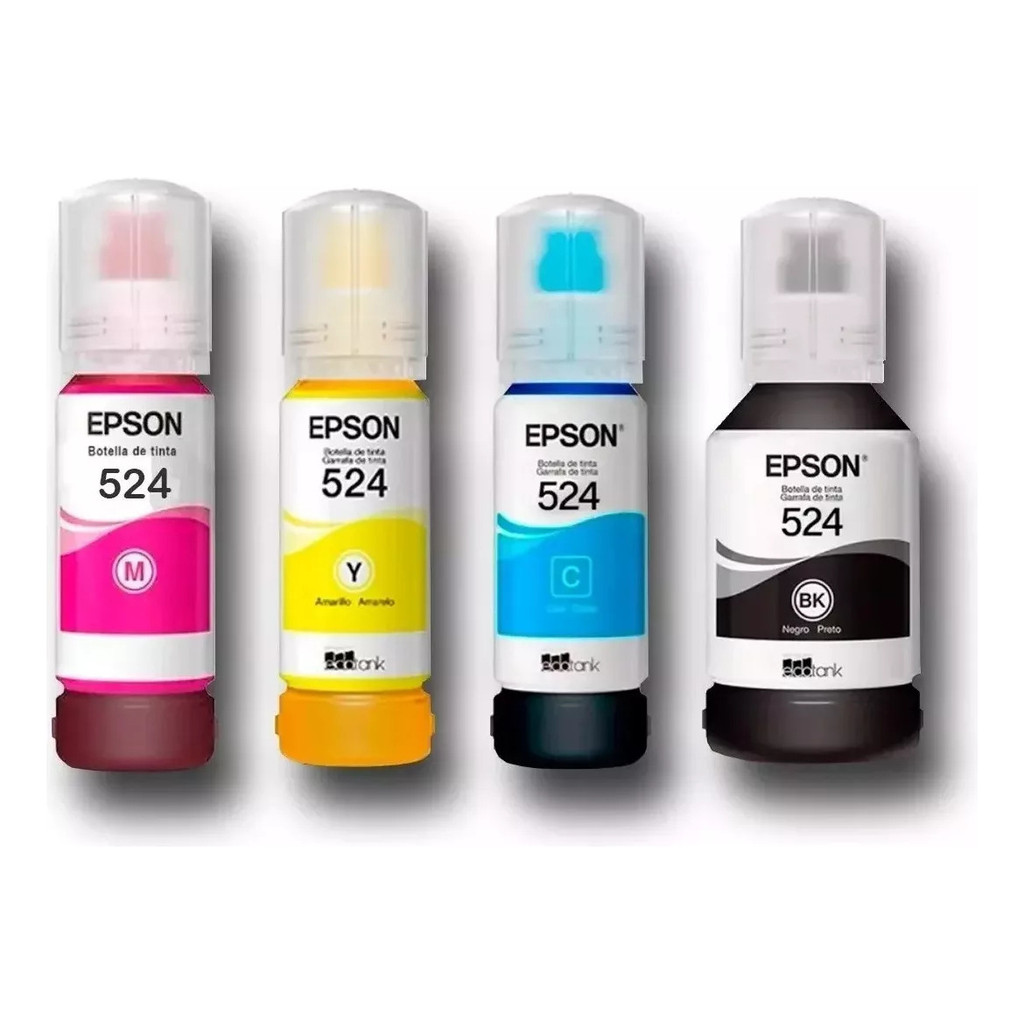 Kit 4 Tinta Impressora Epson T524 L6580 L15150 L15160 4 Cores Tinta Ciano Magenta Amarelo Preto