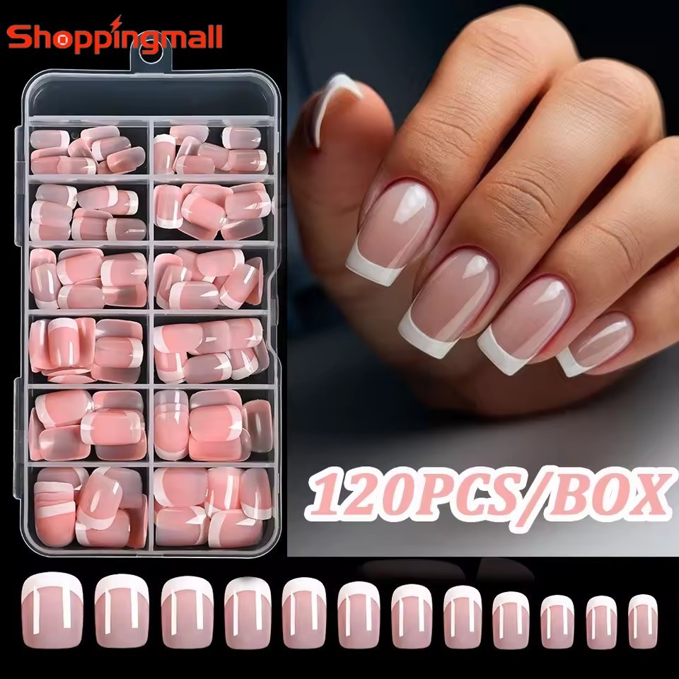120 Pontas De Unhas De Alta Qualidade-Pontiagudas De Arte De Amêndoa Branca Rosa-Curtas De Estilo Europeu Para Festa De 