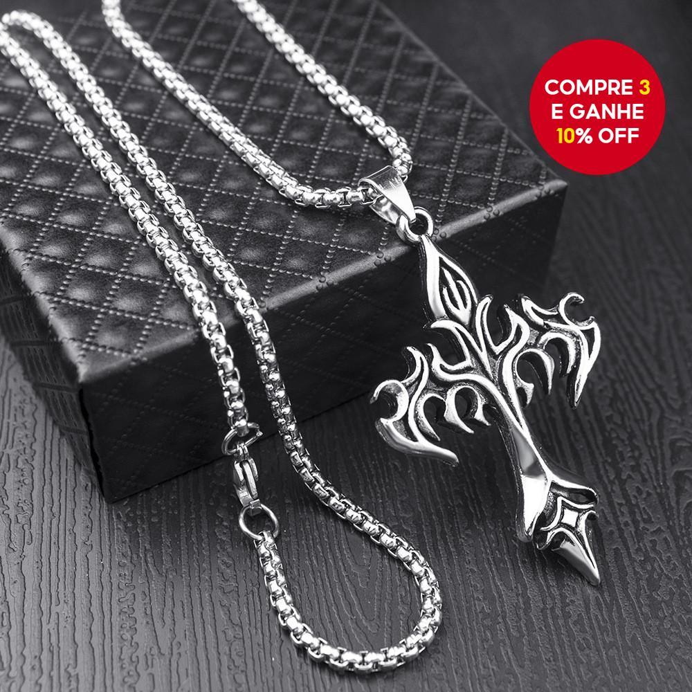 Aço Inoxidável Hip Hop Colar Chama Cruz Pingente Gótico Corrente Jóias Masculino Feminino