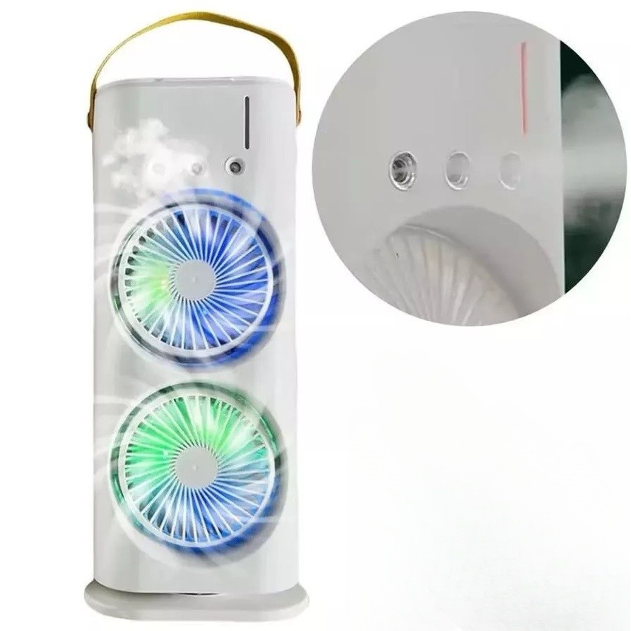Imagem Mini Refrigerador De Ar Ventilador Umidificador Dupla Giratório+rgb Climatizador Ar C/ Reservatório + C/ Controle