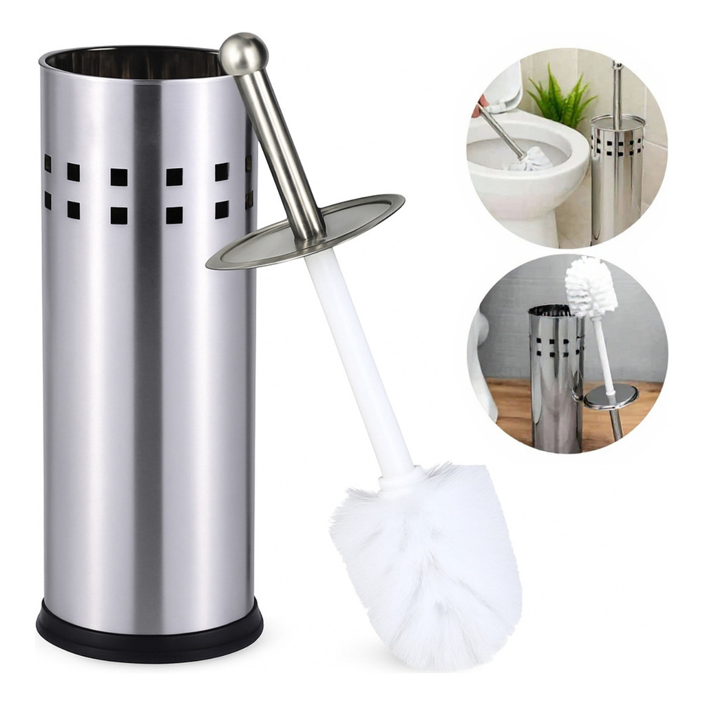 Escova Sanitária Aço Inox Suporte Para Vaso Banheiro Limpeza Prateado