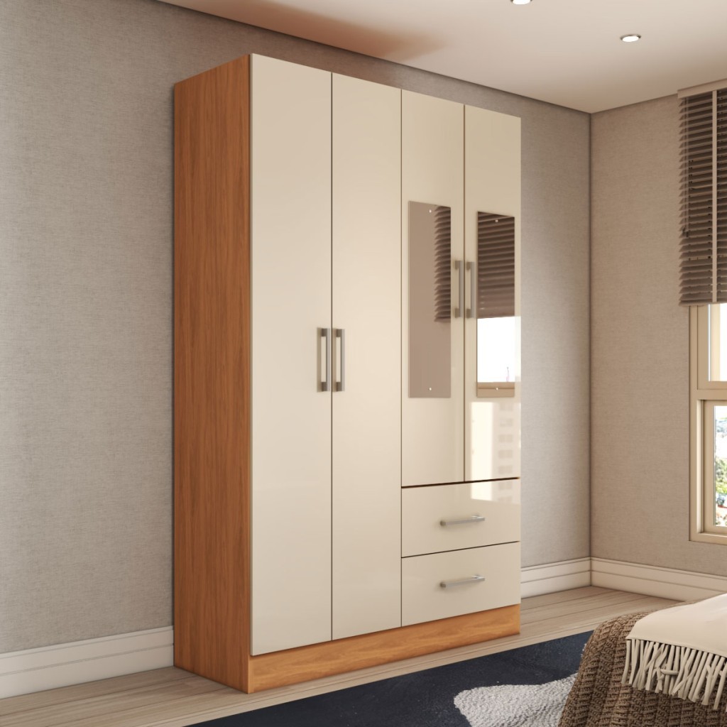 Guarda-Roupa Solteiro Vittorio 4 Portas 2 Gavetas com Espelho - Panorama Móveis