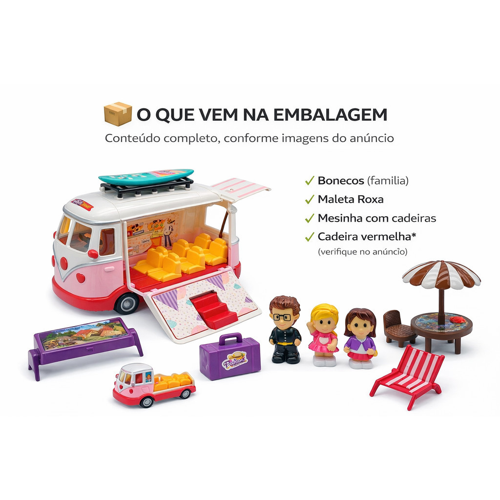 Motorhome Infantil Kombi Van Travel Brinquedo com Bonecos