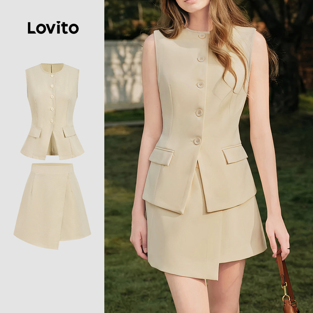 Lovito  Tops ou Bottoms Casuais com Bolso Falso Top Cáqui para Primavera/verão para Mulheres L178ED253 em Oferta na Shopee