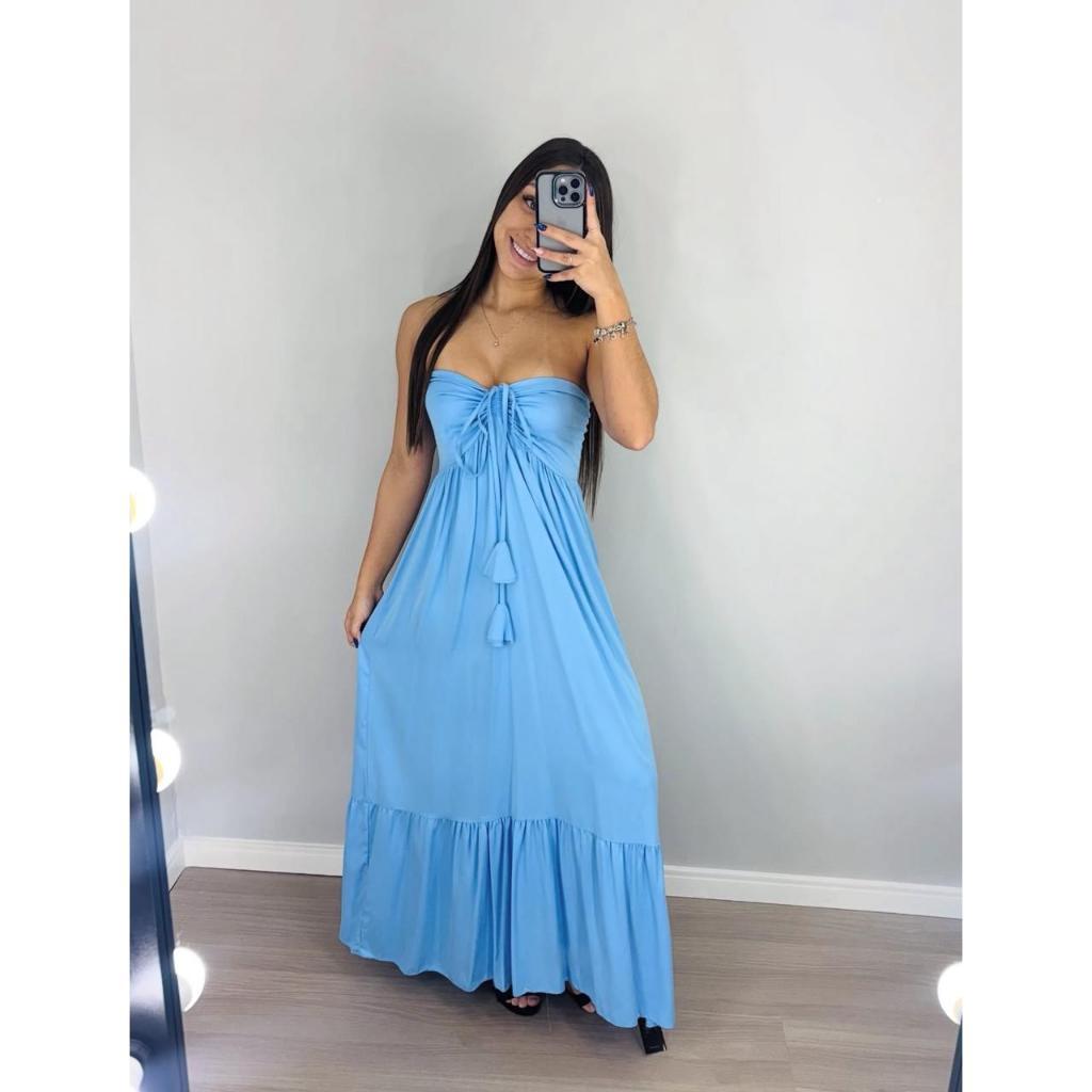 Vestido Fluido Longo com Lastex – Look Charmoso e Leve vestido fresco, vestido não amarrota, vestido liso, vestido Único