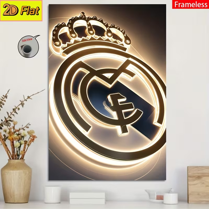 Quadro Decorativo Escudo Real Madrid - Efeito Neon Gold 3D
