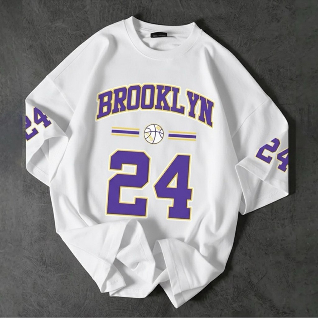 Camiseta Casual Algodão Streetwear Unissex Basquete Brooklyn 24 Unissex Confortável