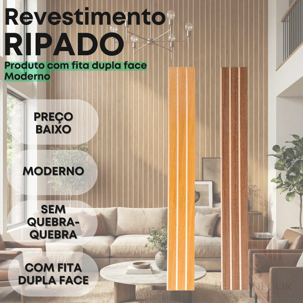 KIT 50 Revestimento Painel 90X11 De Parede Ripado Decorativo MDF Autocolante - ENVIO FULL em Oferta na Shopee