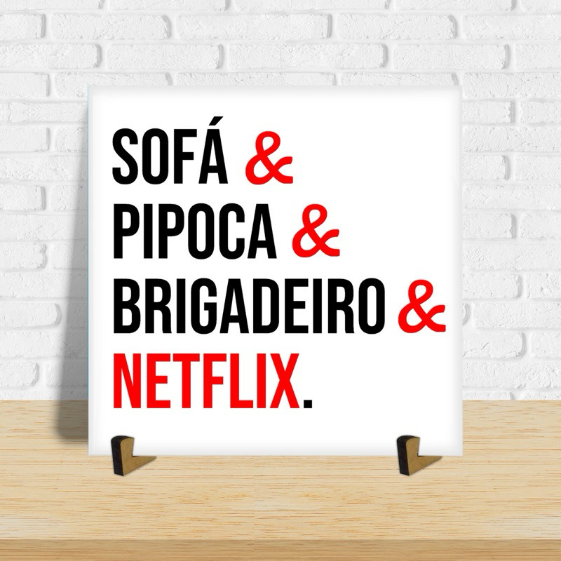 Azulejo placa cerâmica 20x20cm com suporte relax sofá pipoca brigadeiro