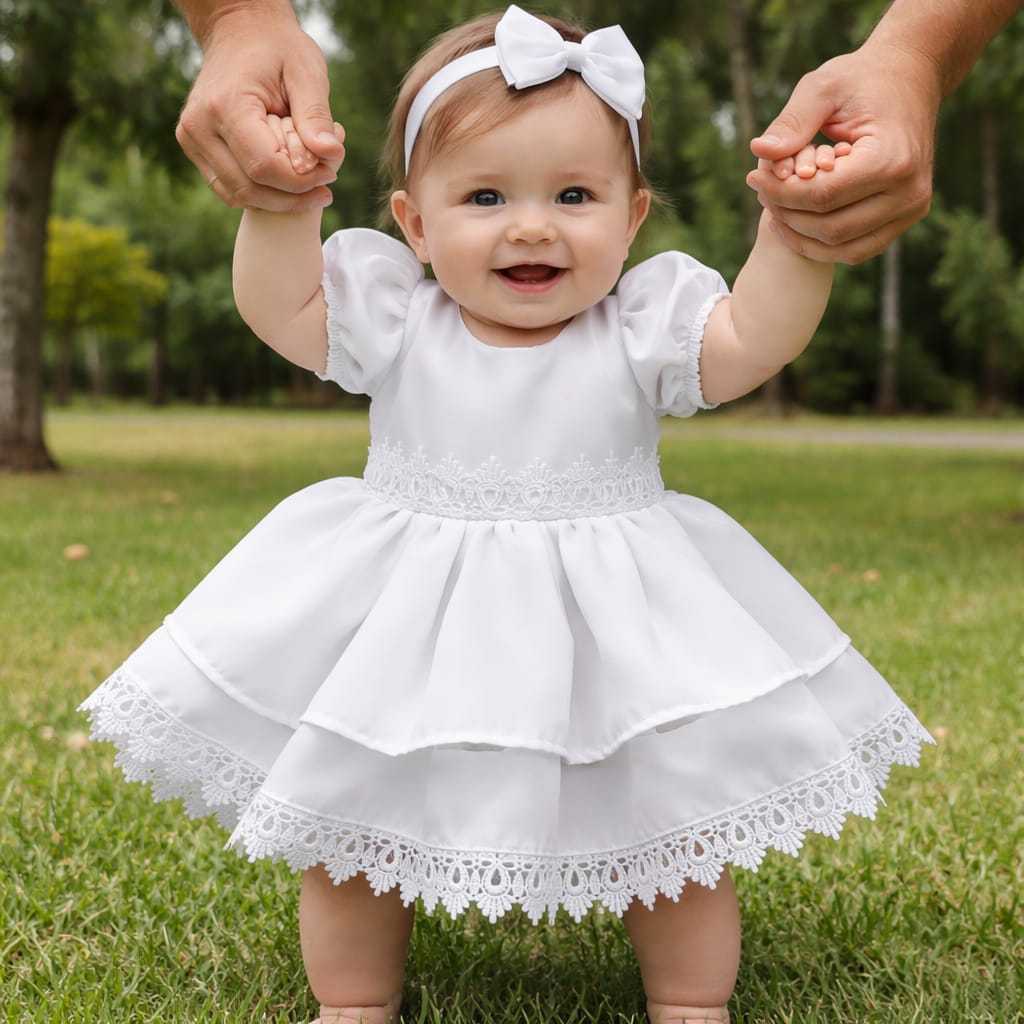 Vestido Branco Princesa /LUXO0 a 3 anos Batizado Aniversário Ano Novo Reveillon