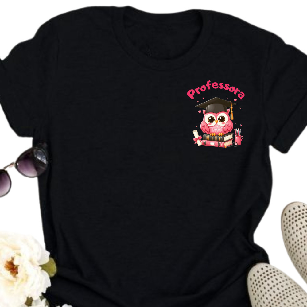 Linda Camiseta Premium Linda Camiseta Blusa Feminina Estampada Coruja Profissão Professora Educação Pedagogia  Premium E