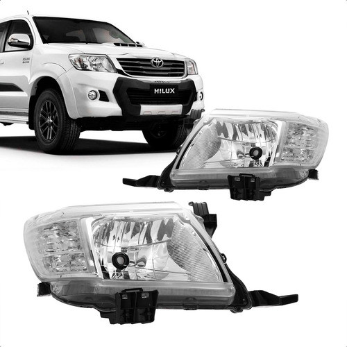 Par Farol Hilux Pick-up 2012 A 2015 Máscara Cromada Manual