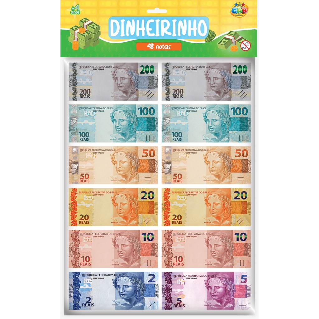 Dinheirinho 48 Notas GGB Dinheiro Infantil Brinquedo Educativo em Oferta na Shopee