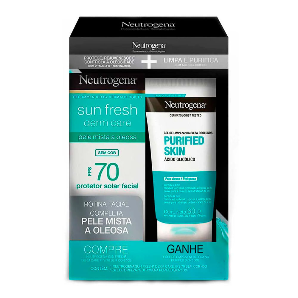 Protetor Solar Neutrogena Sun Fresh Derm Care FPS 70 Sem Cor 40g e Ganhe Gel de Limpeza Purified Skin 60g em Oferta na Shopee