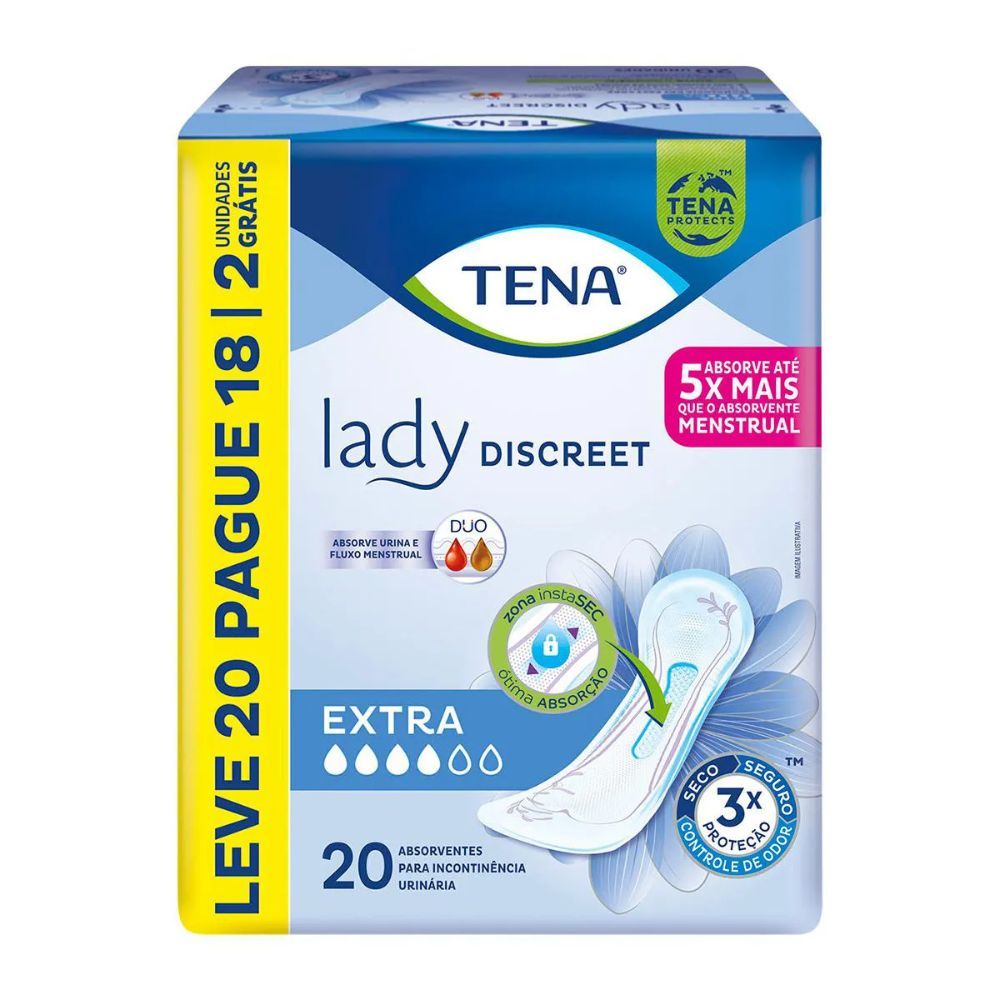 Absorvente Tena Lady Discreet Extra Sem Abas para Incontinência Urinária e Fluxo Menstrual 20 Unidades em Oferta na Shopee