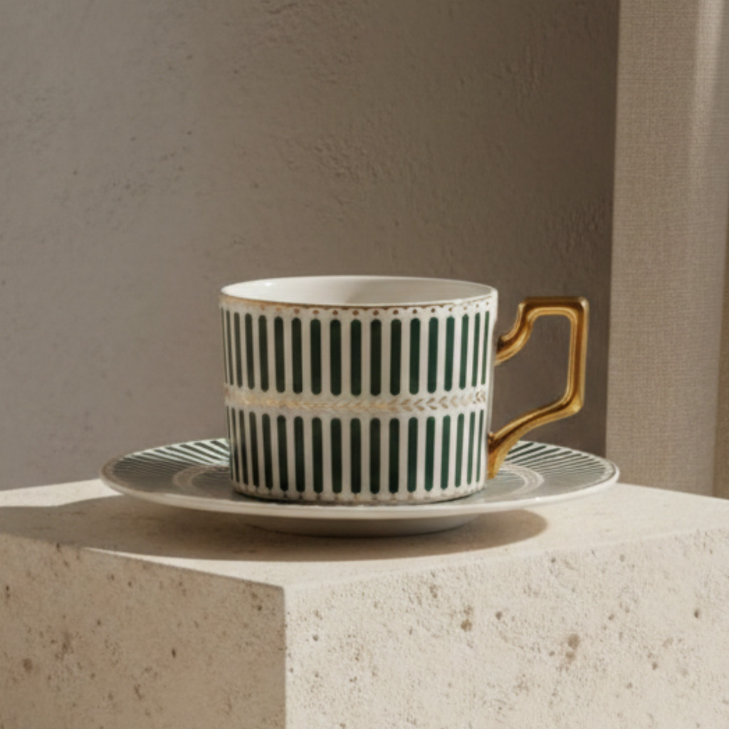 Jogo de 4 xícaras para café Olimpo em new bone china 110ml Cor: Verde e Dourado