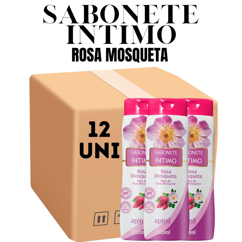 Kit 12 Unidades Sabonete Feminino Íntimo Apinil 200ml Rosa Mosqueta