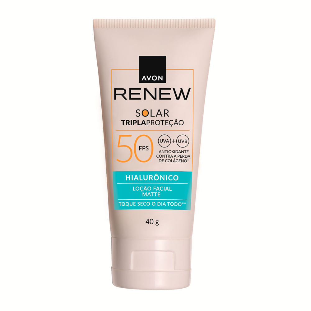 Protetor Solar Facial Tripla Proteção Avon Renew FPS 50 Loção Matte Hialurônico Sem Cor 40g em Oferta na Shopee