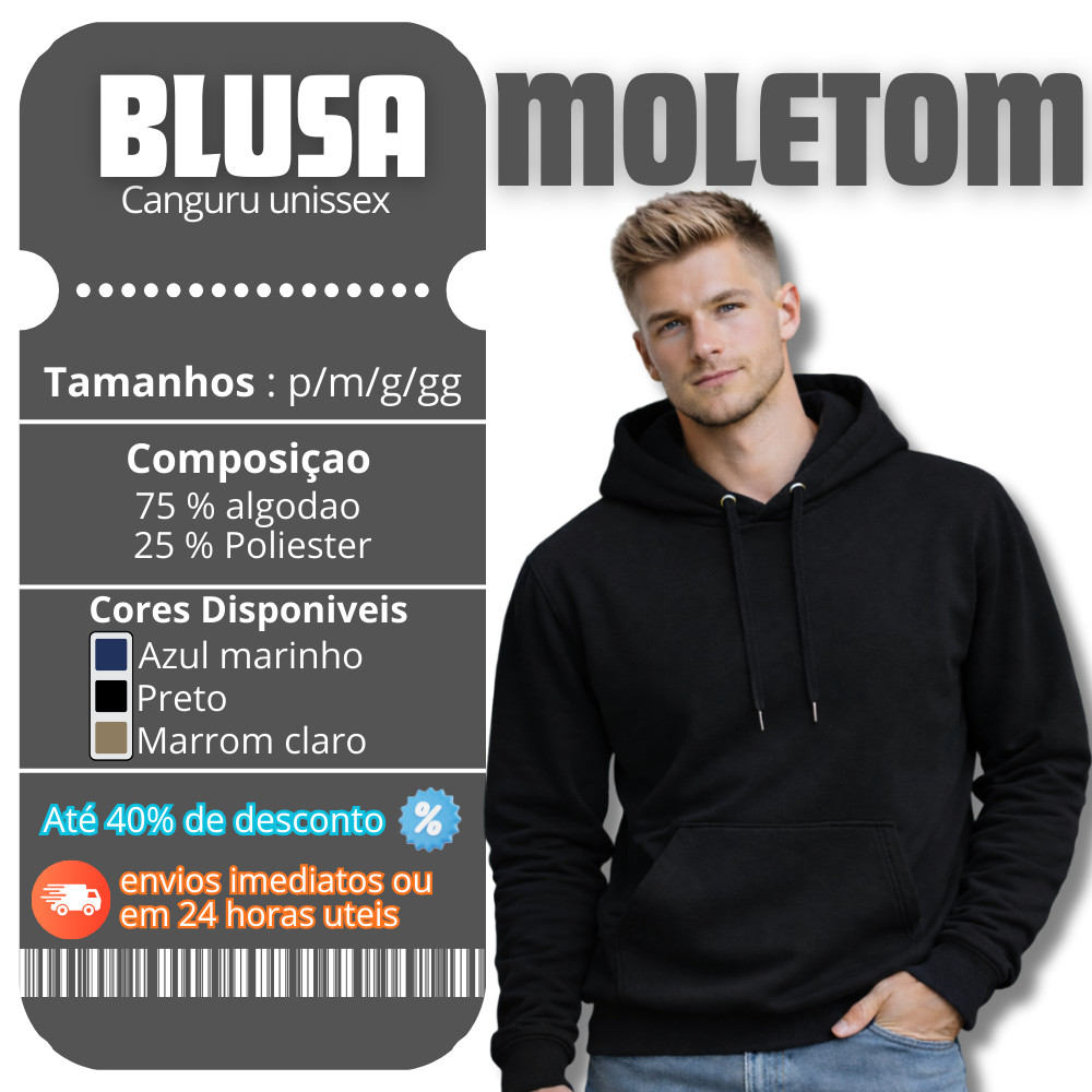Moletom Inverno Unissex Liso Premium Básico Blusa De Frio Casaco Flanelado Masculino Feminino Canguru Capuz e Bolso