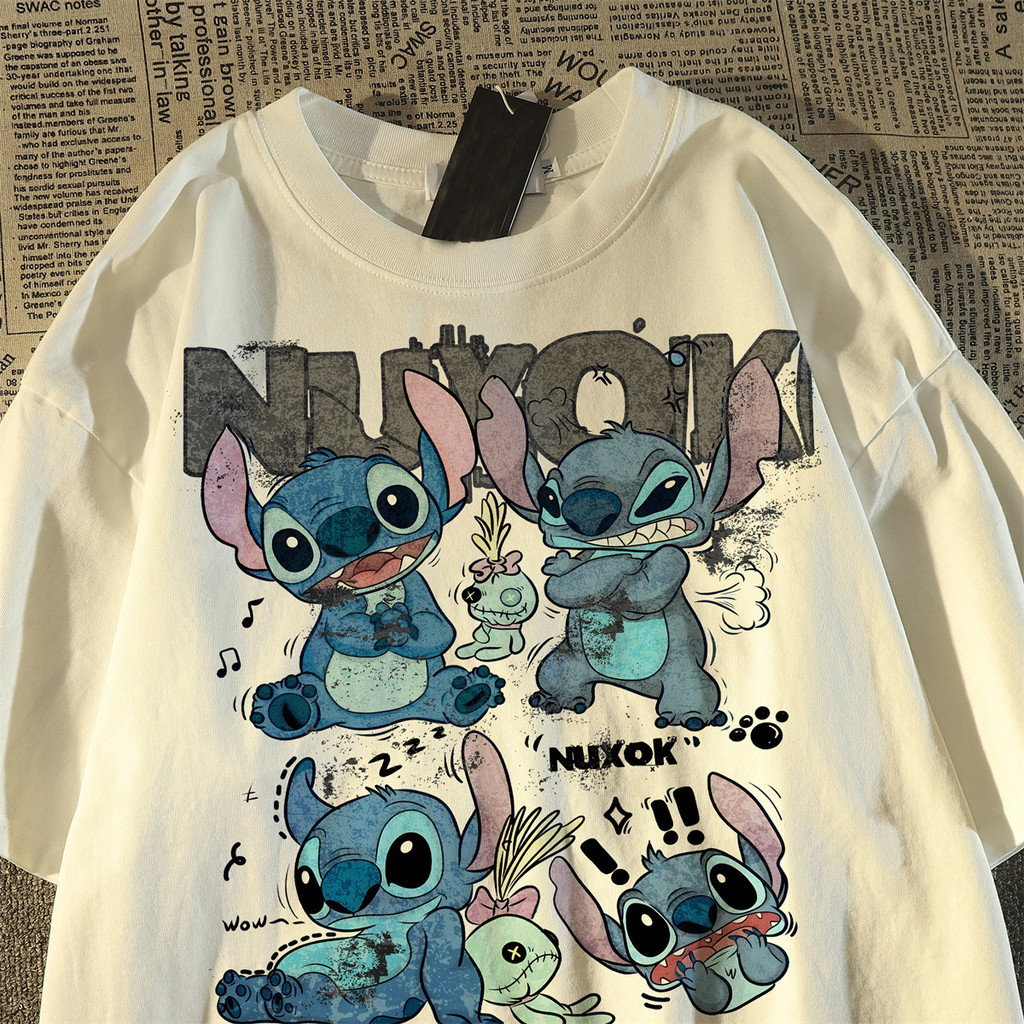 Camiseta unissex oversized streetwear Camiseta de Stitch Masculina Casual 