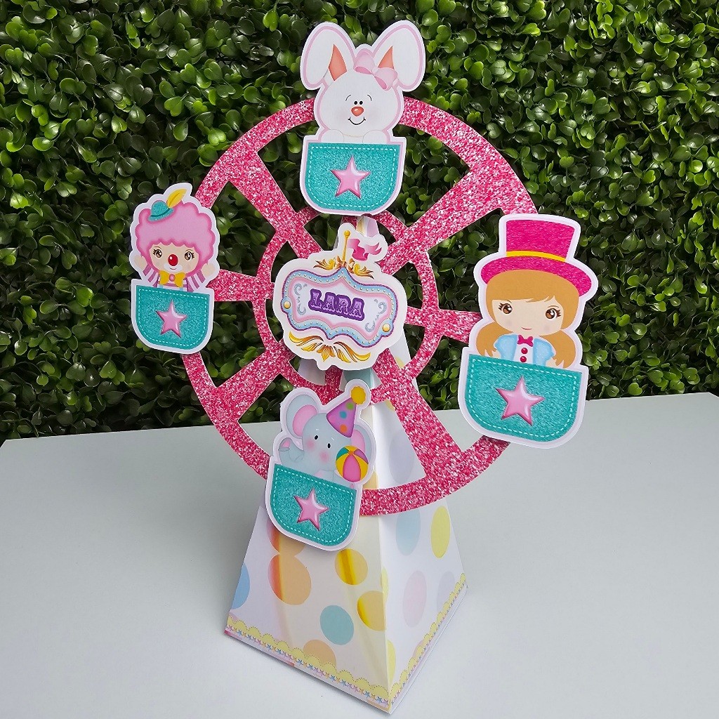 Caixa Pirâmide Roda Gigante CIRCO ROSA - Personalizados - Festa infantil - Aniversário - Lembrancinha