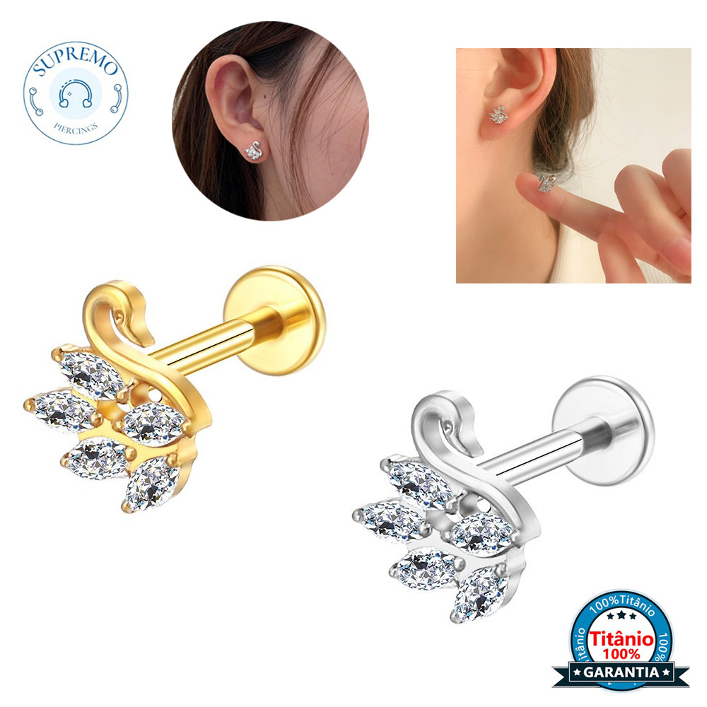 Piercing Cisne Brincos Titânio PVD Zircônia Cravejada Com Labret Helix, Tragus, Conch, Nariz, Outros