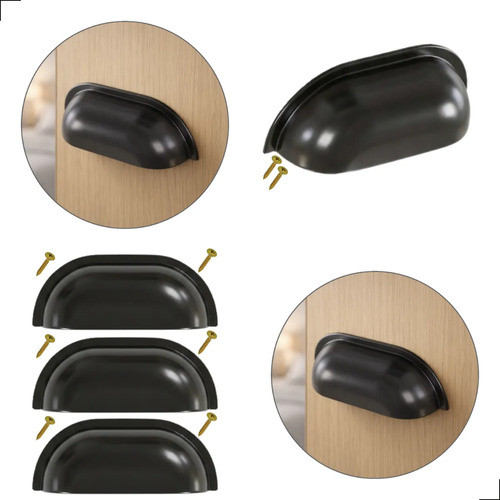 Kit 4 Puxador Concha Preto 64mm Para Móveis Gaveta Armário