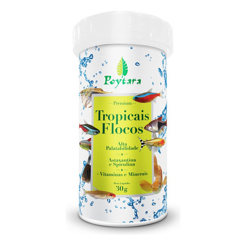 Racao Para Peixe Aquario Tropicais Flocos Poytara Pote 30g