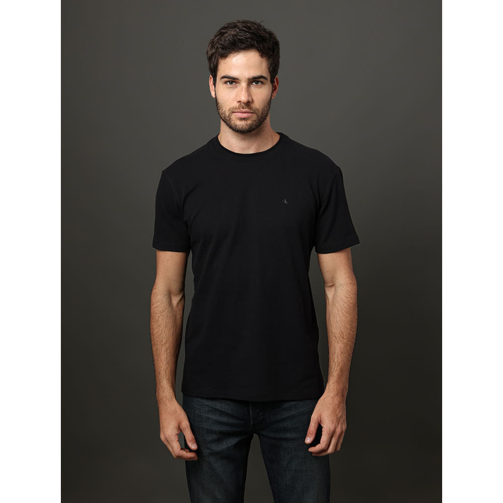Camiseta Masculina Gola Dupla Calvin Klein Jeans - Preto em Oferta na Shopee