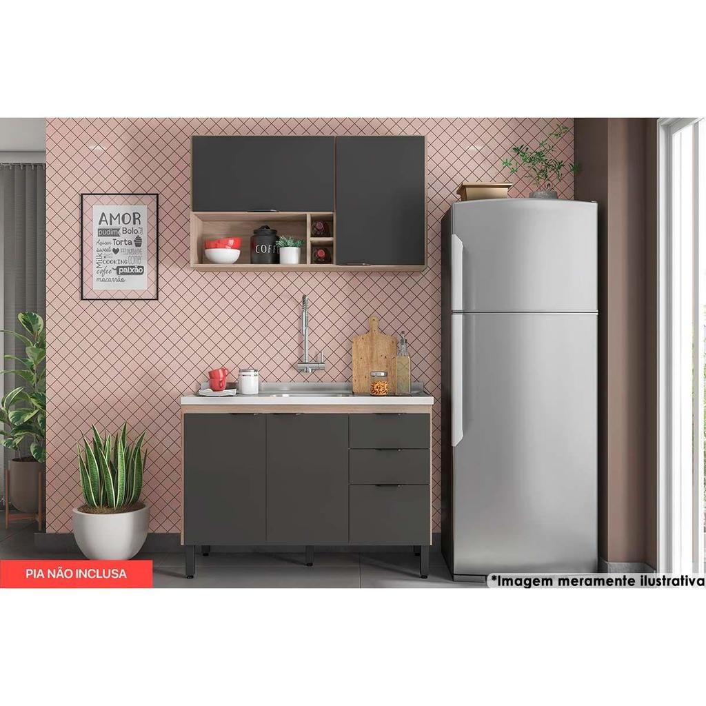 Cozinha Completa Firenze 2 Peças (1 Aéreo + 1 Balcão) CP11 Avena/Grafito - Demóbile em Oferta na Shopee