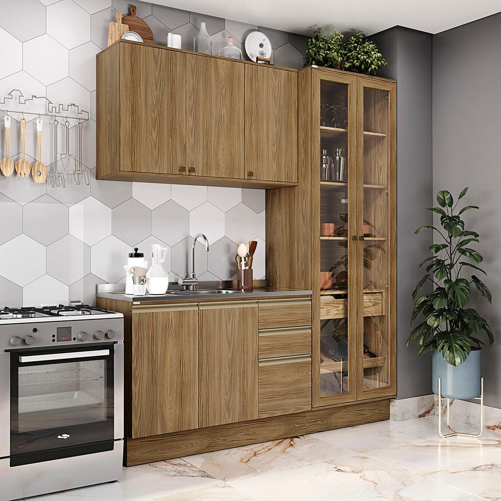Cozinha Compacta Celeste Kappesberg 100% MDF Nogueira 192cm em Oferta na Shopee