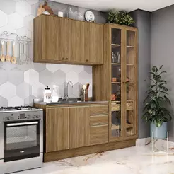 Cozinha Compacta Celeste Kappesberg 100% MDF Nogueira 192cm