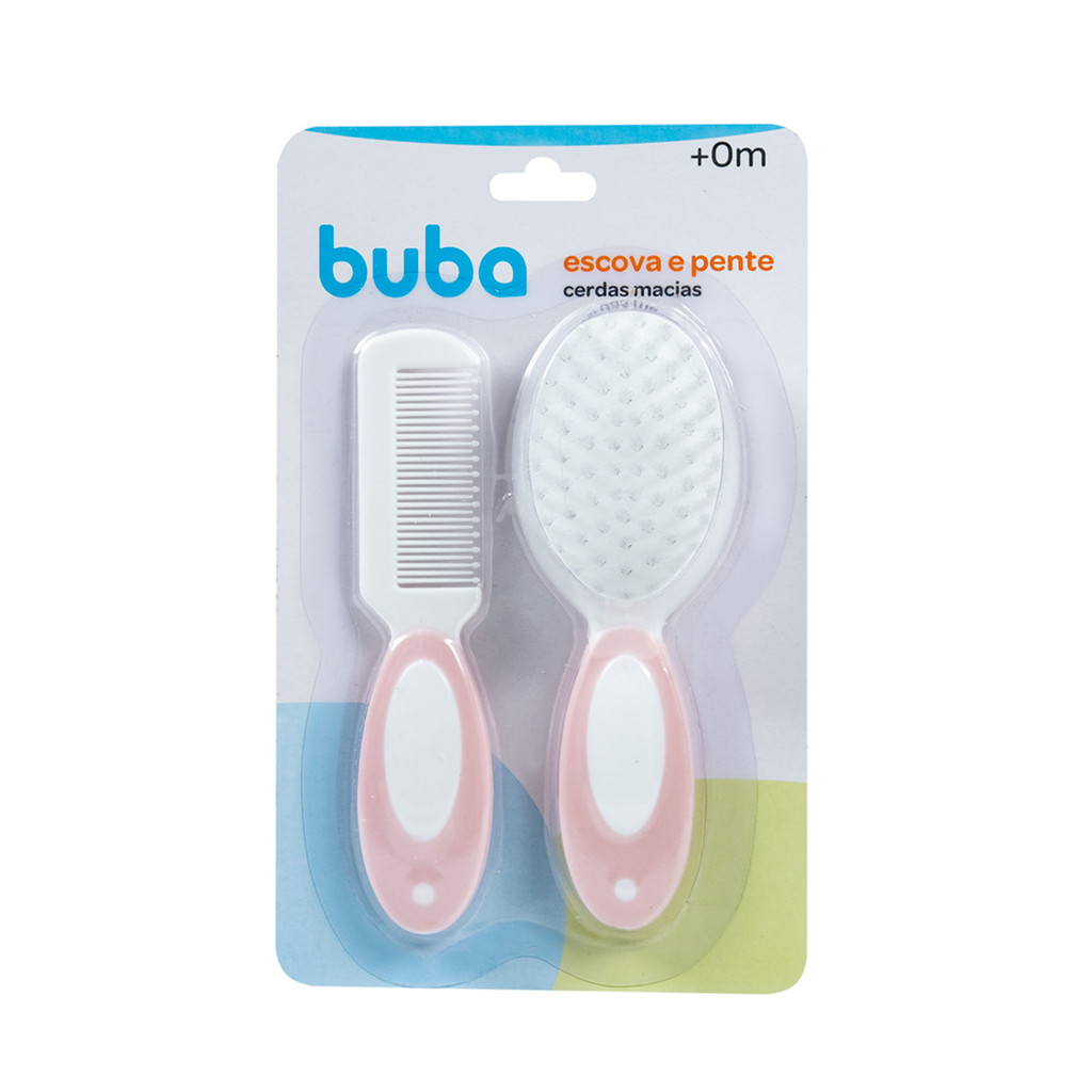 Escova e Pente Cerdas Macias Rosa Buba em Oferta na Shopee
