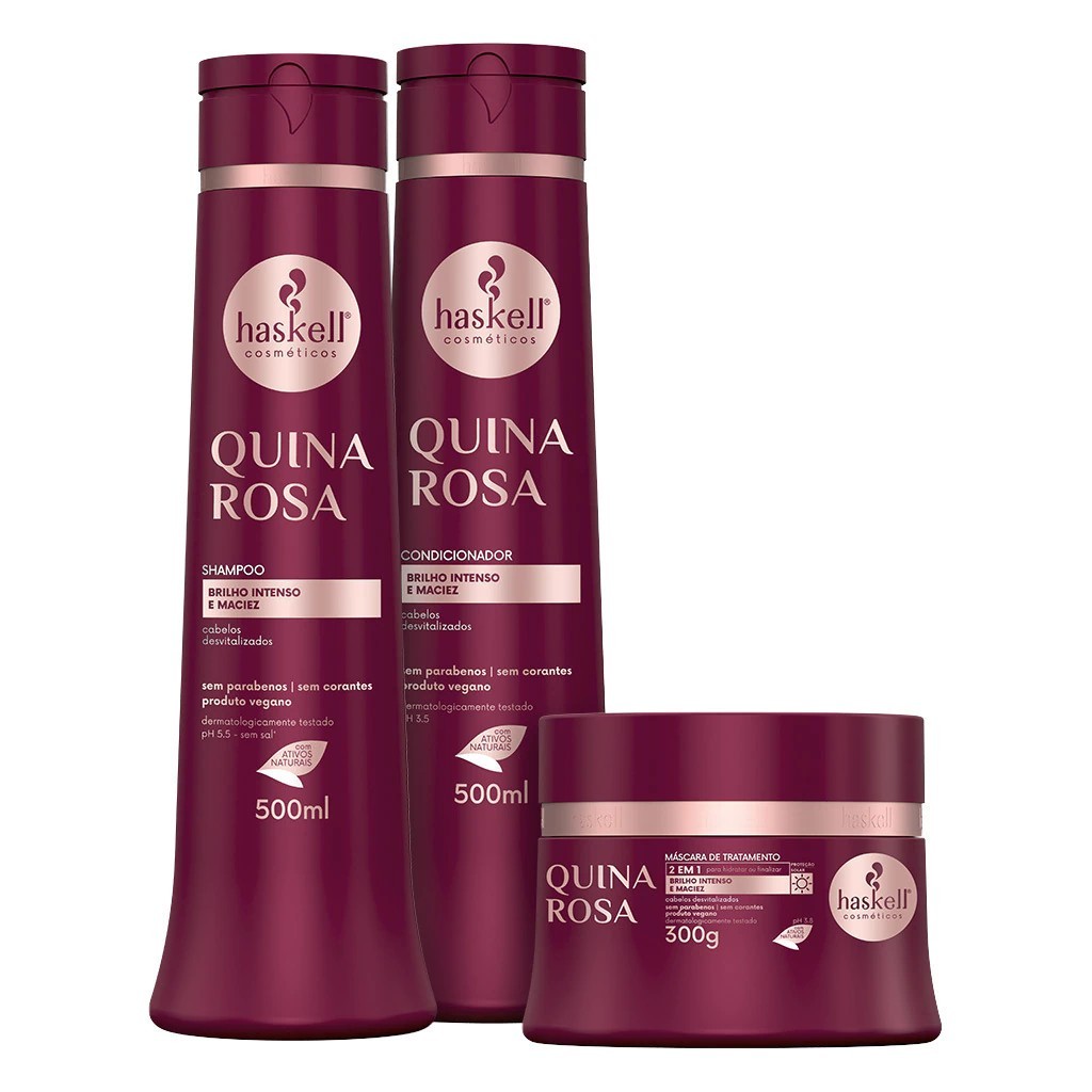 Kit Haskell Quina Rosa – 3 Itens | Brilho Intenso e Maciez para Cabelos Desvitalizados em Oferta na Shopee