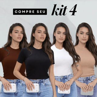 Kit 4 Blusas Feminina Ribana Baby Tee Básica Casual T Shirt Canelada