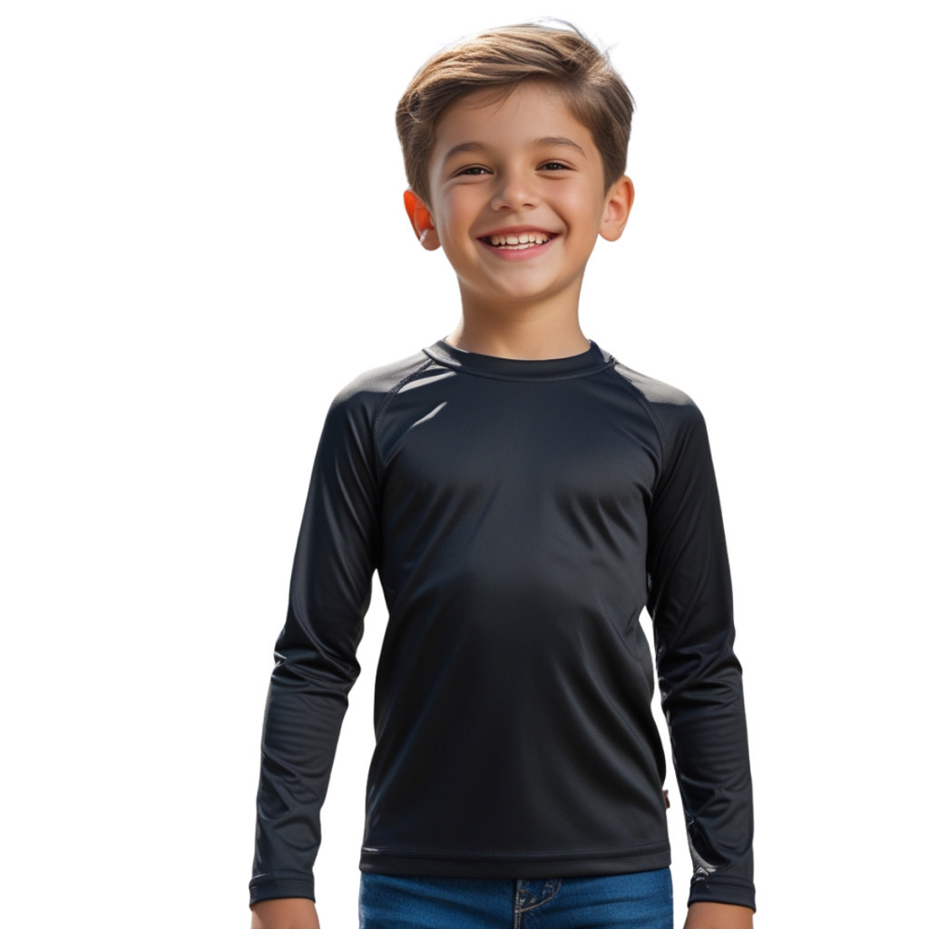 Camiseta Térmica Preto Juvenil Infantil Proteção Solar Uv 50+ 02 a 15 Anos Camisa