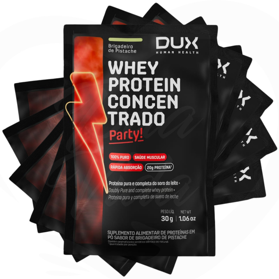 KIT 5 UNID SACHÊ DUX 28G BRIGADEIRO DE PISTACHE – WHEY PROTEIN CONCENTRADO PARTY