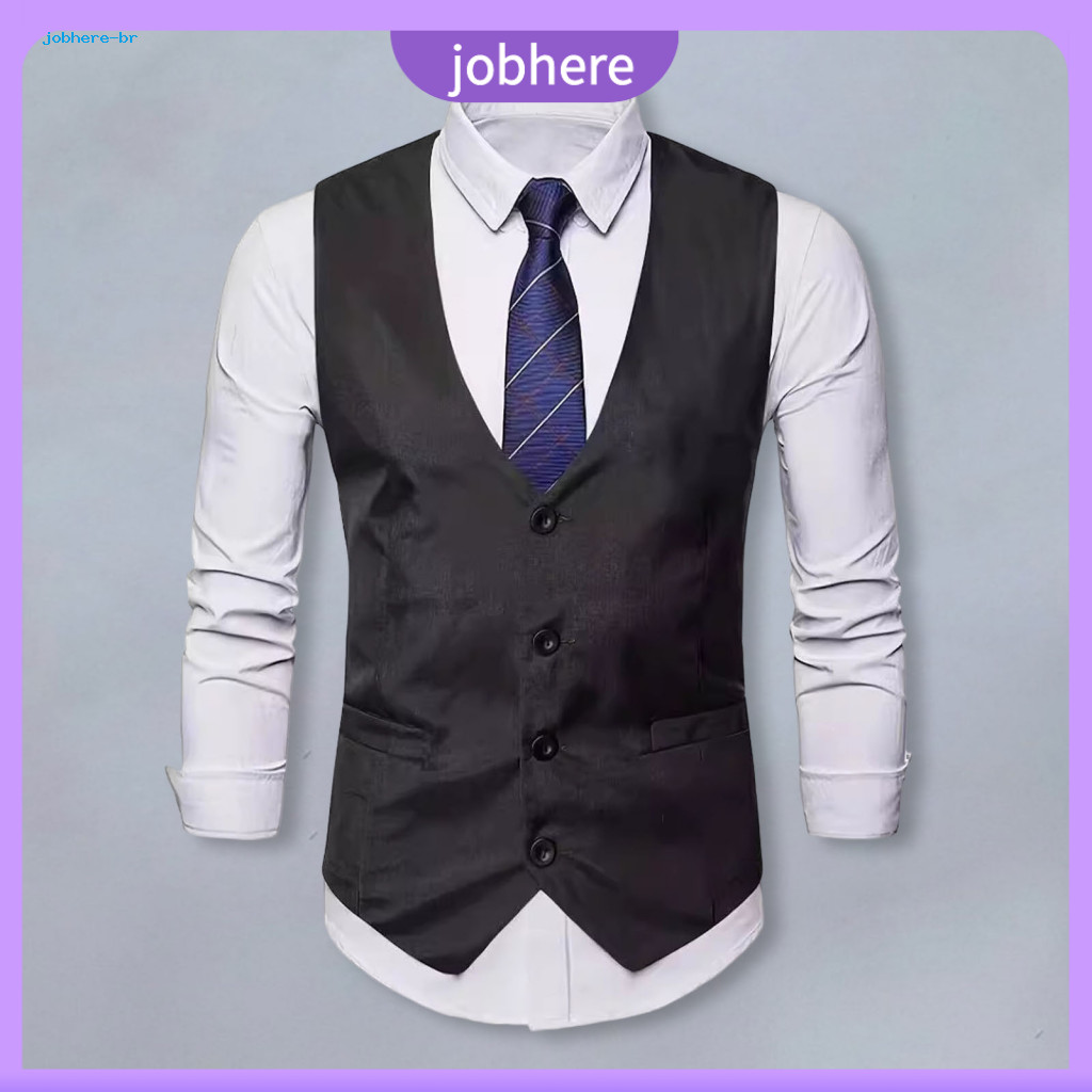 Men Formal Suit Vest Tailored Men's Slim Fit V-neck Sleeveless Single-breasted Waistcoat with Pockets – Business Style