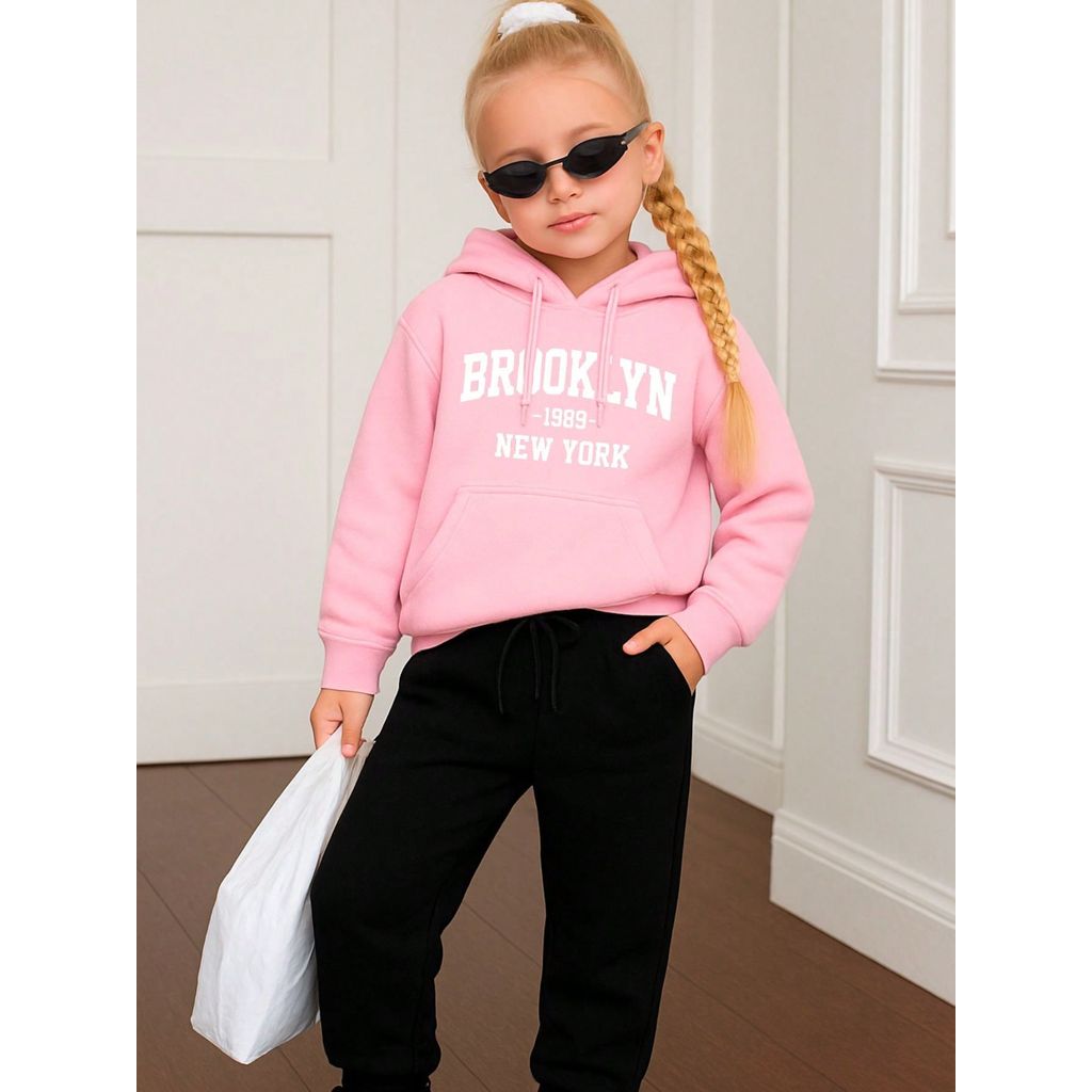 Conjunto Moletom Infantil Brooklyn Blusa de Frio Canguru + Calça Blusao Com Capuz e Cordão Ajustavel 2 até 16
